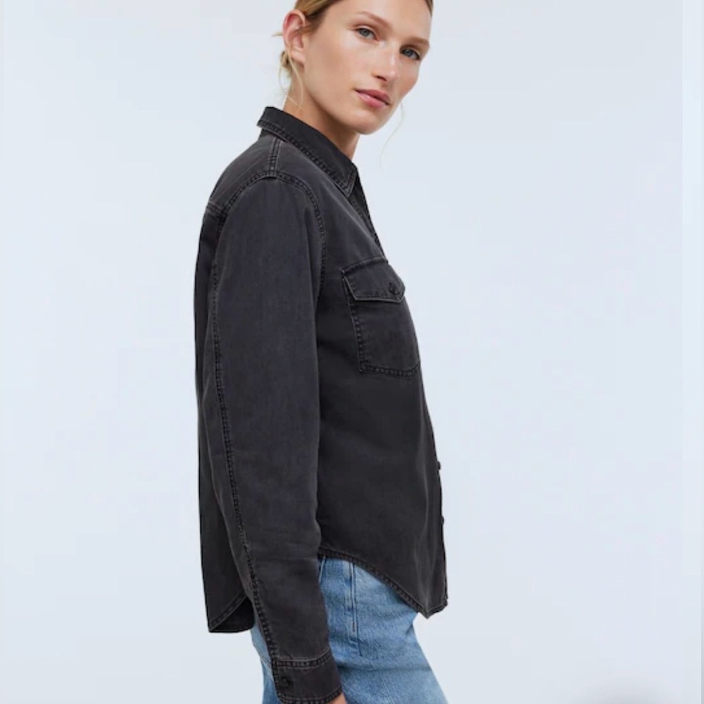 Black Denim Button-Up Shirt - Picture 3 of 8